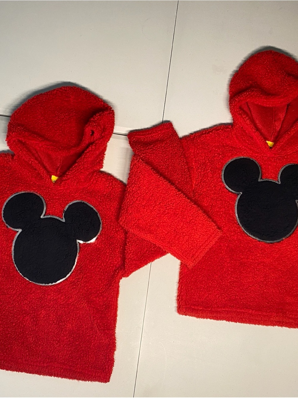 Disney Red Hooded Fuzzy Pullover with Black Mickey Design for Kids - Size L
